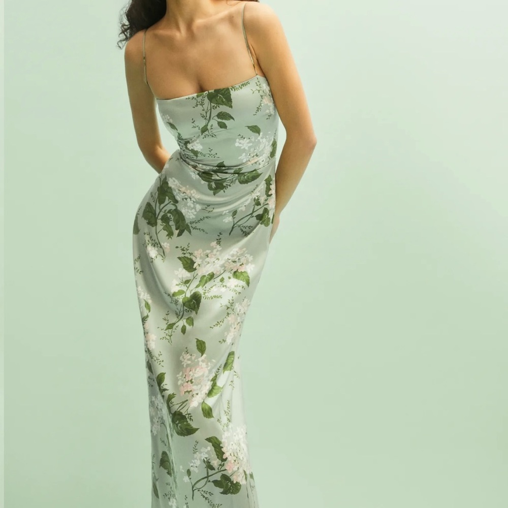 Reformation Frankie Silk Dress in Tea Garden